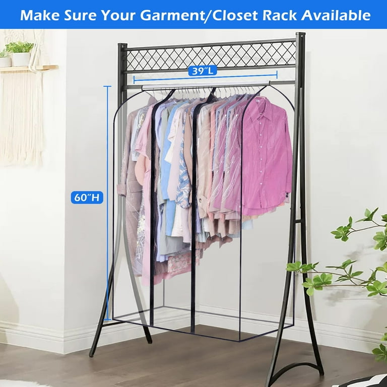 MISSLO 60 Inch Clear Garment Rack Cover Extra Long Garment Bag for