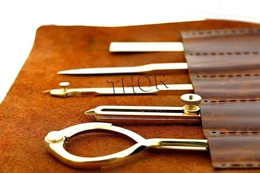 Set of 5 Brass Drafting Tool 8" Marine Navigational Proportional Divider Compass W/Leather Case Rustic Vintage Home Decor Gifts