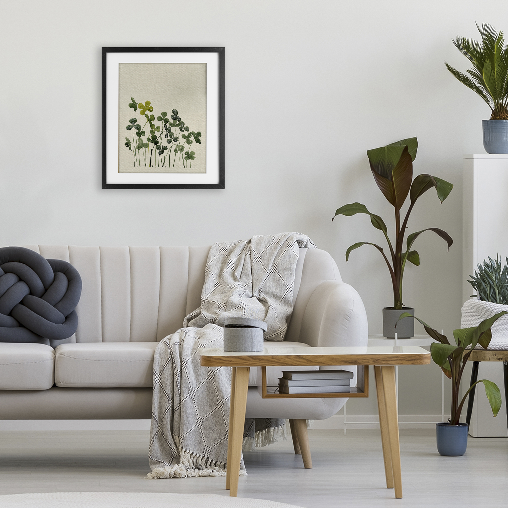 Hidden Gems Clovers Black Framed Print Under Glass, design by Grace Popp