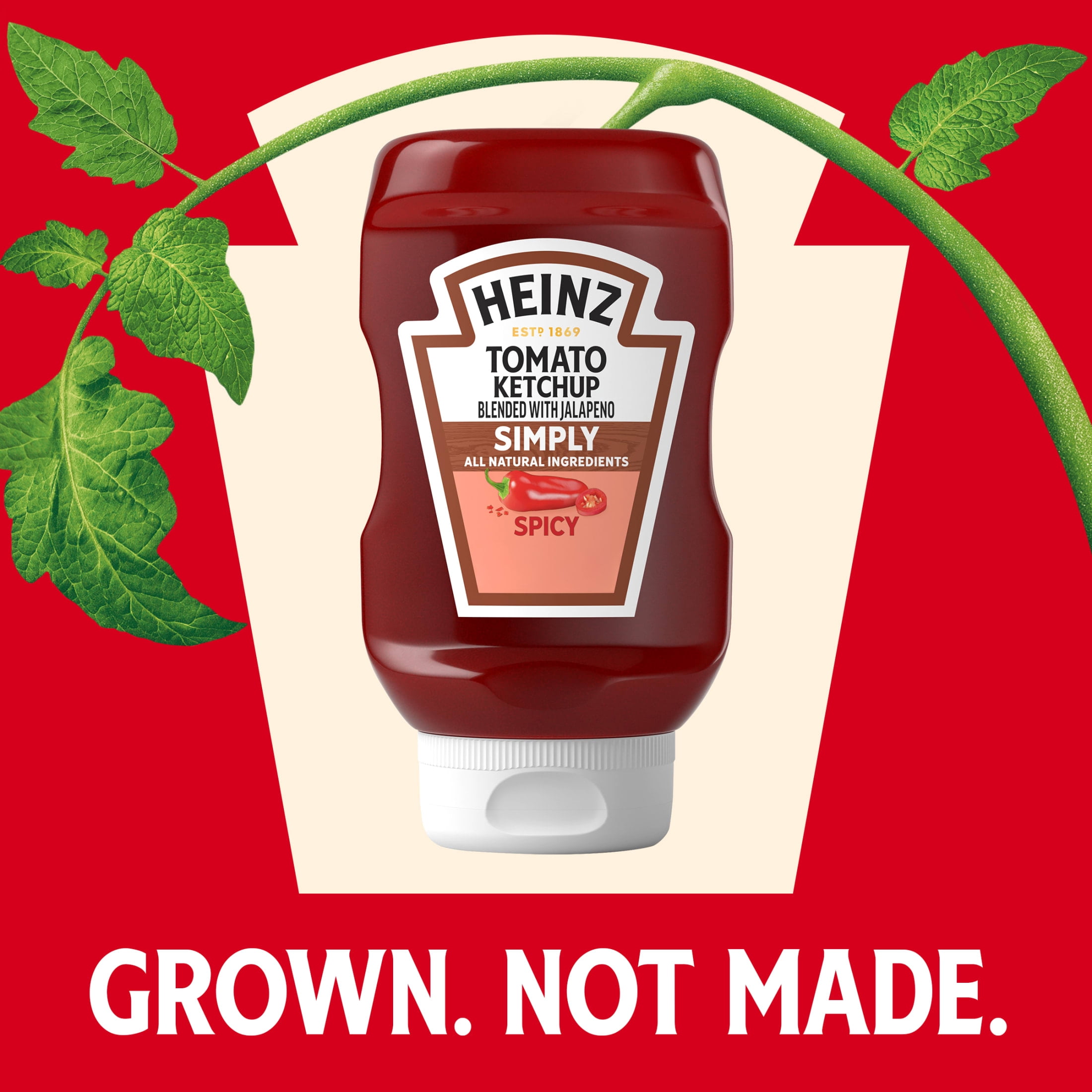 Heinz Spicy Simply Tomato Ketchup Blended with Jalapeno With All Natural Ingredients Inverted Squeeze Bottle, 1 Bottle, for Easy Sharing and Easy Serving, No High-Fructose Corn Syrup,13.5 oz