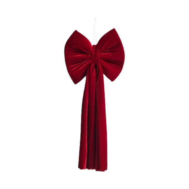 Red Flocked Fabric Christmas Hanging Bow Decoration For Tree Arch Wall Window Use 40 cm x 280 cm