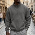 thumbnail image 2 of zip up jacket for men Mock Neck Track Jacket Lightweight Fleece Full Zip No Hood Athletic Casual Long Sleeve Sweatshirt with Pocket Dark Gray, 2 of 6