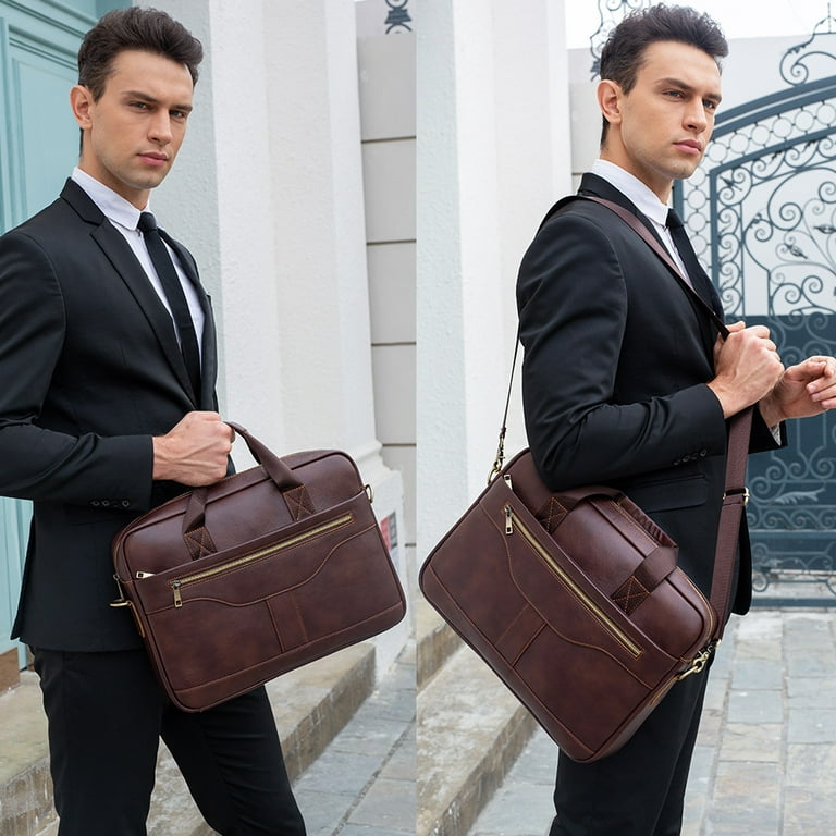Leather Laptop Bag, Men's Messenger Bag Briefcase Business Satchel Computer  Handbag Shoulder Bag Crossbody Bag for Men A16