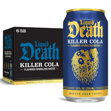 Liquid Death, Killer Cola, Soda-Flavored Sparkling Water, 6-Pack (12oz Cans), Low Calorie & No Artificial Sweeteners