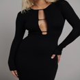 thumbnail image 3 of Women Long Bodycon Dress Solid Color  Neck Long Sleeve Dress, 3 of 5