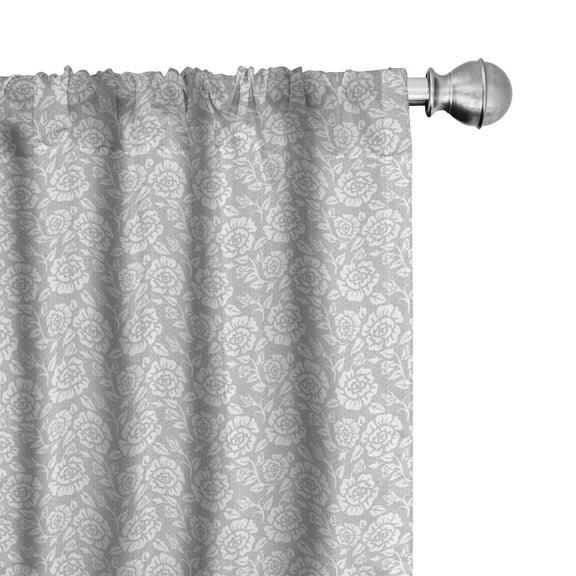 Ambesonne Grey Curtains, Vintage Style White Roses, Pair of 28"x84", Grey White