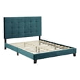 thumbnail image 1 of Pemberly Row Queen Tufted Button Performance Velvet Platform Bed in Sea Blue, 1 of 5