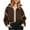 Brown, variant on Ladies Fleece Crop Jacket Full Zip Stand Collar Drawstring Hem Warm Fall Winter Short Coat with Pockets (XL, White)