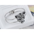 thumbnail image 3 of Sparkly Clear Crystal Rhinestones Black Enamel Cheetah Leopard Jaguar Head Bangle Bracelet, Silver, 3 of 6