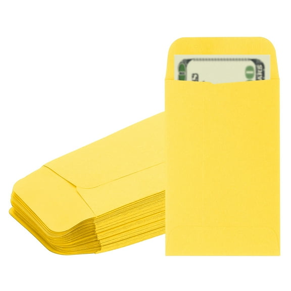Uxcell Money Envelope, 50 Pcs 3.5" x 2.2" Cash Holder for Checks Coins, Light Yellow