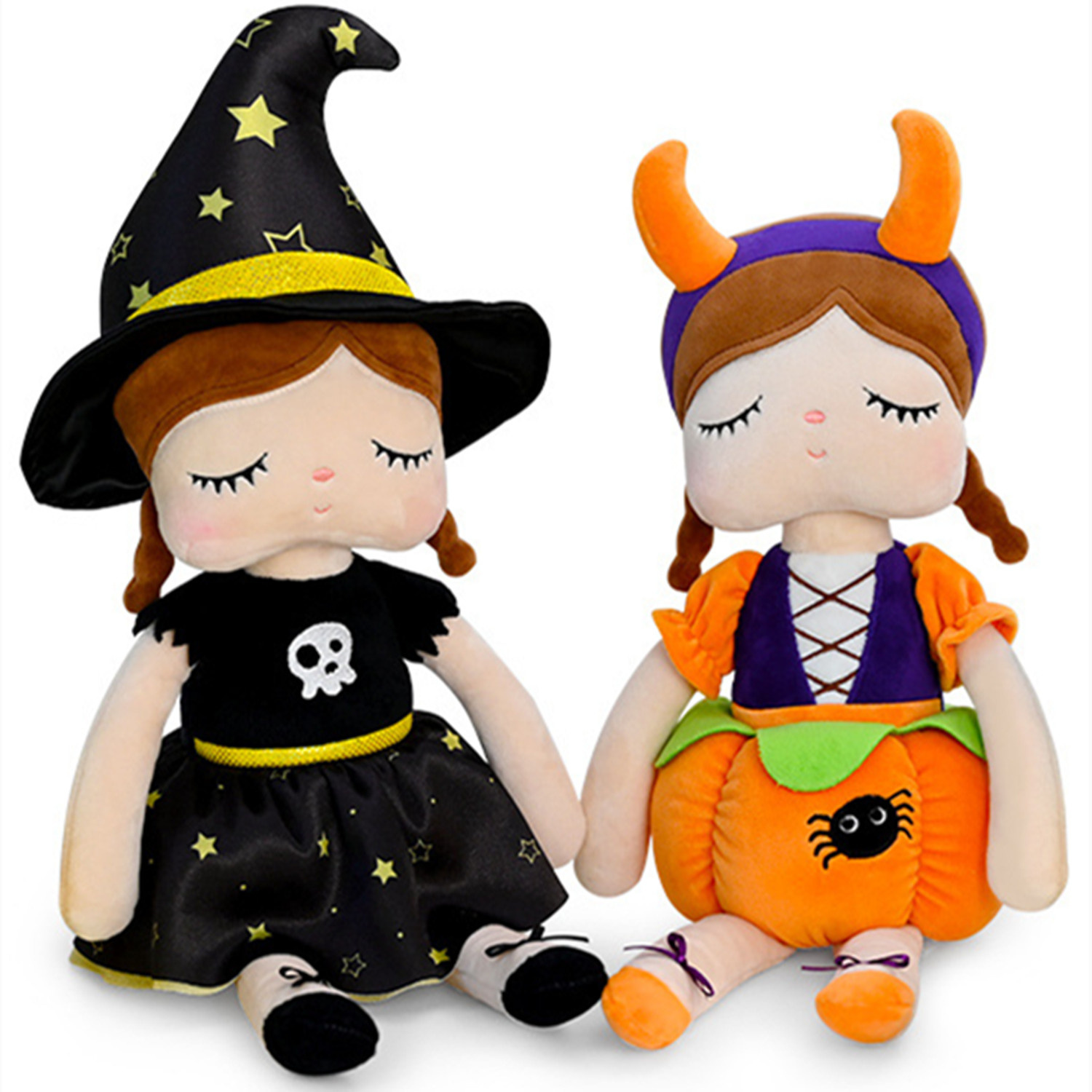 RUNOB Kawaii Baby Girl Plush Doll,10.5" Halloween Witch Plush&Pumpkin