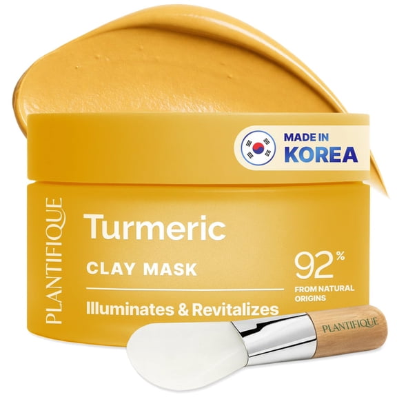Plantifique Korean Turmeric Clay Mask with Vitamin C for Face and Body Targets Dark Spots, Refines Pores and Hydrates, 3.88 Ounce