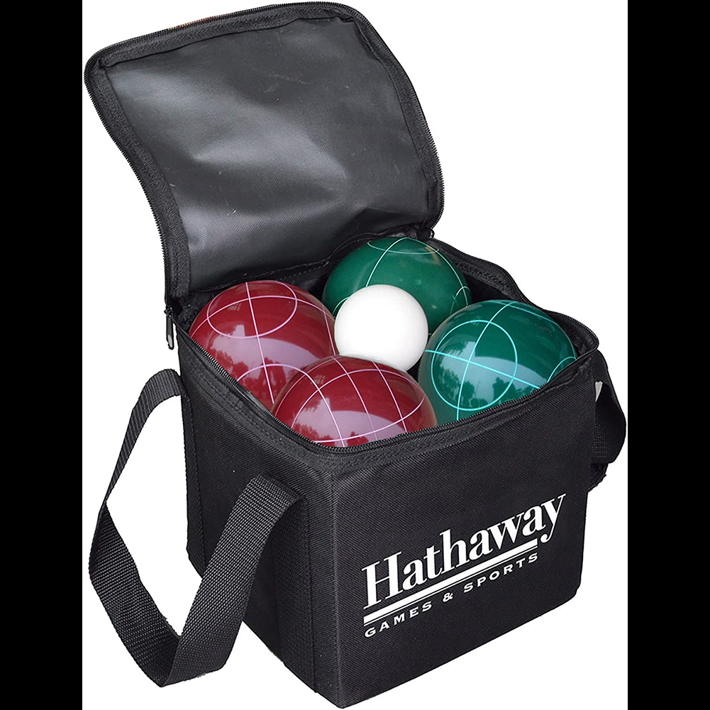 Set of bocce balls, green,red