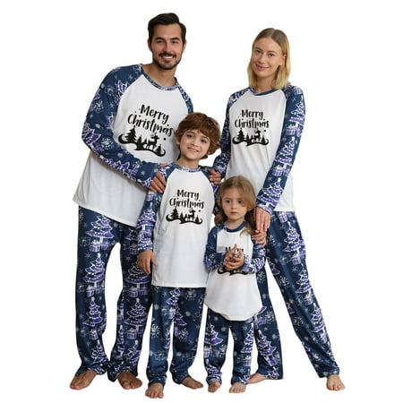 

YWDJ Matching Christmas Pajamas Parent-Child Warm Christmas Suit Homewear Pajamas Long-Sleeved Trousers Two-Piece Set（Dad） Navy(Navy Men XXXL)