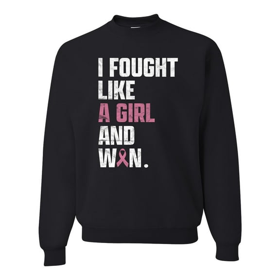 Wild Bobby I Fought Like A Girl and Won Breast Cancer Awareness Unisex Crewneck Sweatshirt, Black, Small