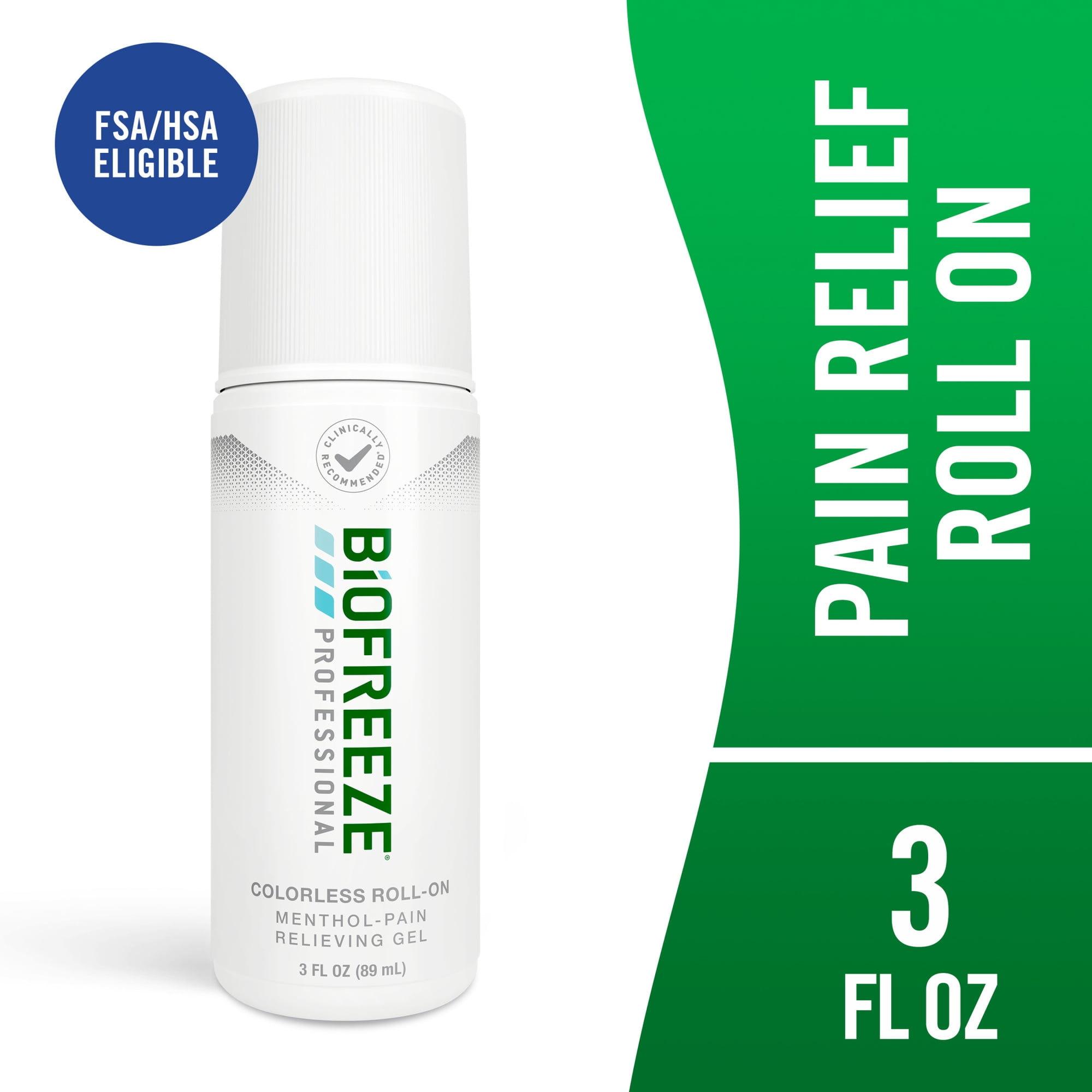 Biofreeze Professional Menthol Back Knee Muscle Joint Arthritis Pain Relief Roll On, Dye-Free, 3 fl oz