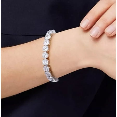 Jewelry Hub 12Ct Round Cut Simulated 5mm Diamond Tennis Bracelet, 7.5 Inch, 14K White Gold Plated