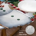 thumbnail image 3 of Dark Blue Christmas Round Tablecloth, Fitted Table Cover with Elastic for 45"-54" Round Tables, Snowman Xmas Tree Snowflake Gifts Elk Table Cloth Outdoor Indoor Dinning Party Waterproof Tablecloths, 3 of 7