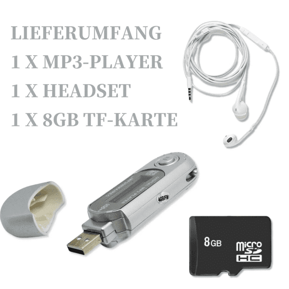 USB digital MP3 Player with LCD screen,FM Radio,headphone,8GB TF KARTE [Silver]