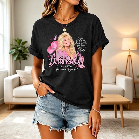 Vintage Dolly T-Shirt, Parton Memorial T Shirts, Women's Graphic Tees Tshirt Country Music Shirts Crewneck Short Sleeve T Shirt Casual Tops,L