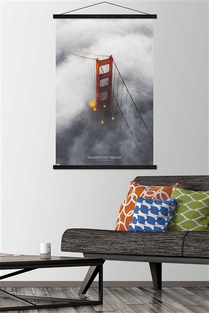 San Francisco - Foggy Bridge Wall Poster with Wooden Magnetic Frame, 22.375" x 34"