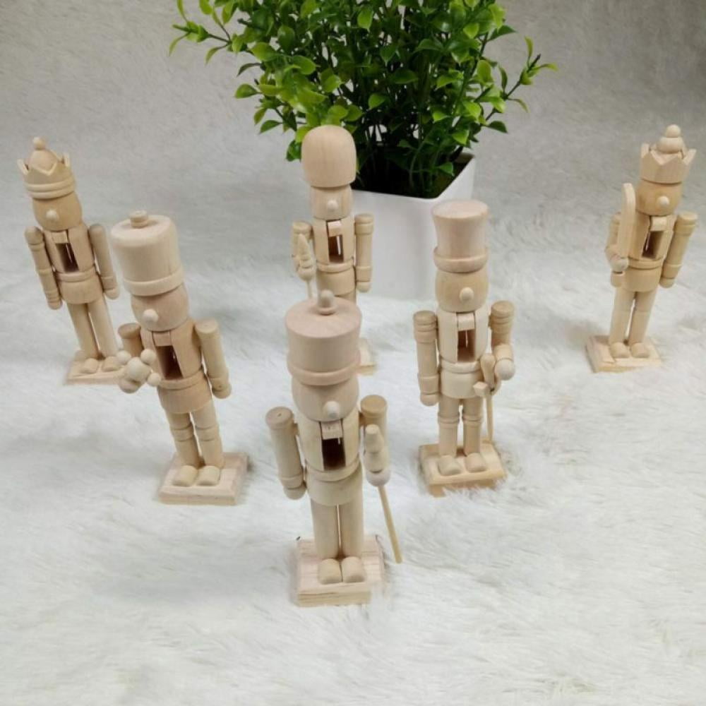 6 Pcs Unpainted Wooden Nutcracker Figurines DIY Blank Craft Kit for Christmas Ornaments