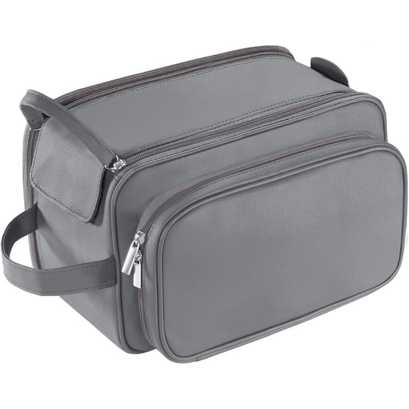 Toiletry Bag for Men, Travel Toiletry Organizer Dopp Kit Water-resistant Shaving Bags, PU Leather Bathroom Shower Bag for Toiletries, , Accessories (Grey)
