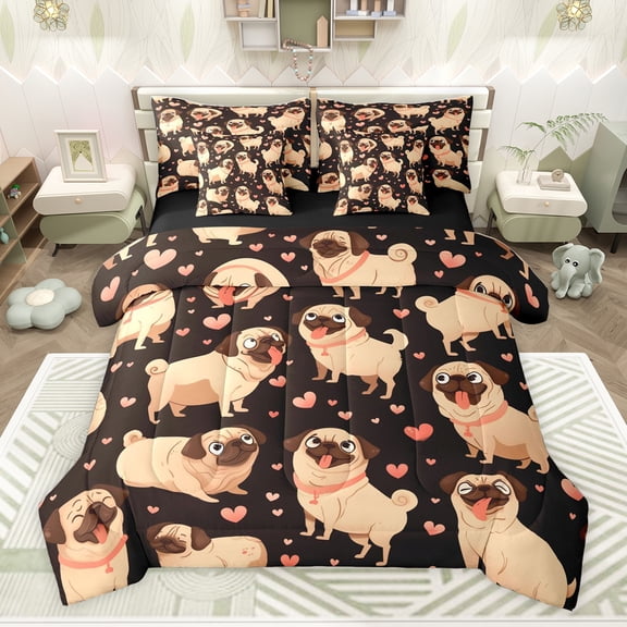 Feelyou Child Kawaii Dalmatian Bedding Comforter Set 7 Pieces, Funny Dog Animal Full Bedding Set, Cute Love Heart Reversible Fitted Sheet Flat Sheet, Super Cozy Room Decor