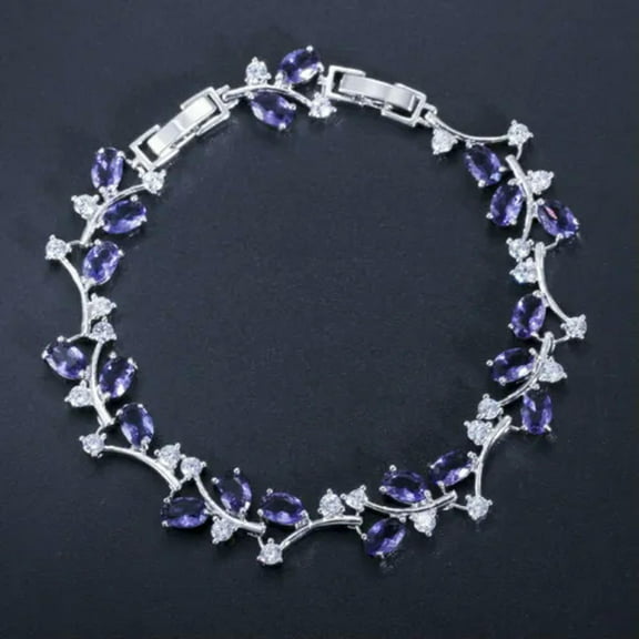 CZ Leaf Austrian Crystal Purple Stones Bracelets Jewelry for Women