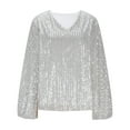 thumbnail image 4 of cfhntfmh Women Sequin Top V Neck Long Sleeve Sparkle Glitter Blouses Shirt Party Tops Blouse for Party Club Dressy Outfits, 4 of 7