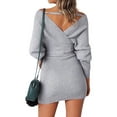 thumbnail image 4 of Xuanfei Women Crossover V Neck Long Sleeve Tie Waist Open Back Rib Mini Dress, 4 of 7