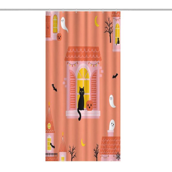 RKSupls Waterproof Shower Curtain, Black Cat Halloween Window Polyester Shower Curtain with Hooks for Chic Elegant Home Bathtub Bathroom Decor Washable