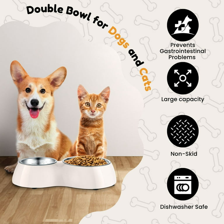 Double Dog Bowl,double Stainless Steel Food And Water Bowls For Dogs And  Cats,raised Puppy Food And Water Bowls,non-slip Pet Bowl For Dog And Cat,pet
