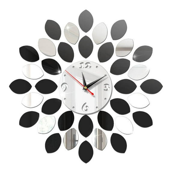 PATKAW 1Pc Lemon Wall Clock Fashionable Modern Mirror Stick Wall DIY Clock (Silver)