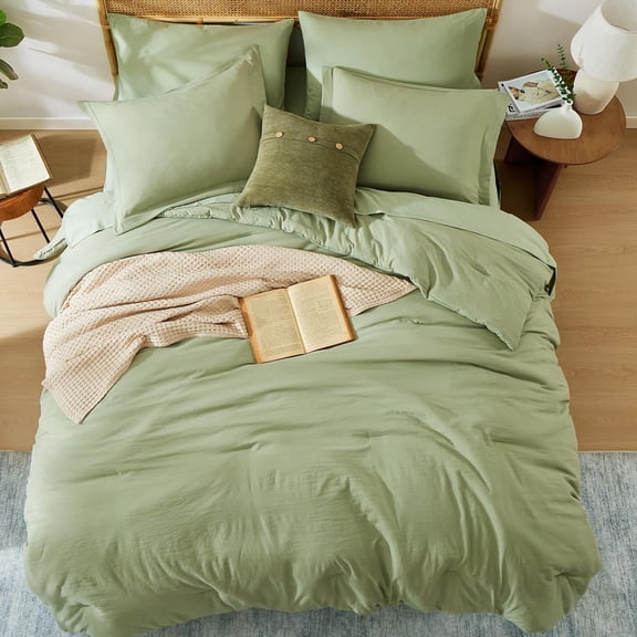 Queen Comforter Set - 7 Pieces Sage Green Soft Bed in a Bag Queen with Fitted Sheet, Flat Sheet, 2 Pillow Shams, and 2 Pillowcases- Warm Bedding Sets Queen for All Season