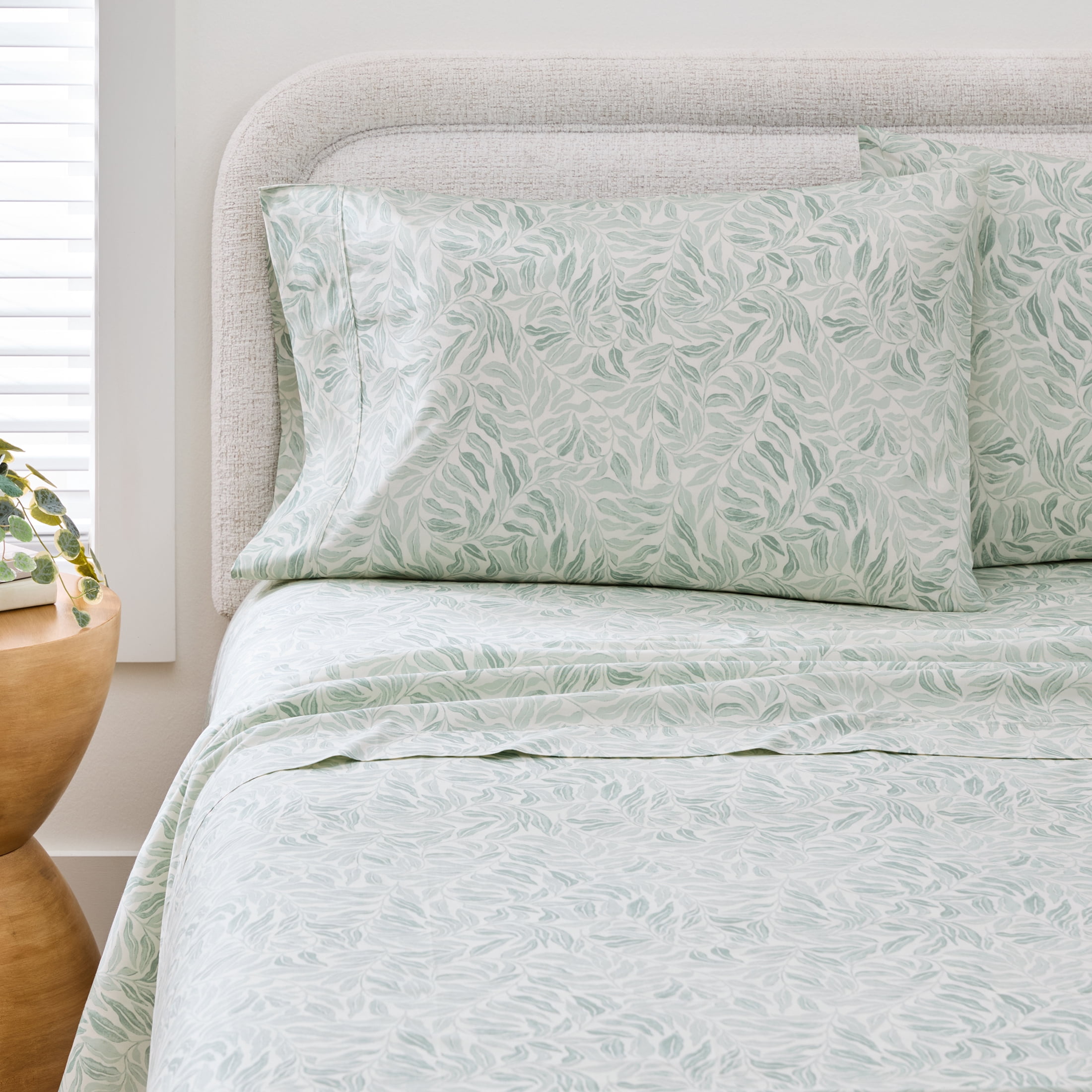 Better Homes & Gardens 300 Thread Count Cotton Percale 3-Piece Vierra Vine Green Bed Sheet Set, Twin