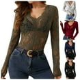 thumbnail image 2 of Hpapadks Womens Tops Lightweight Floral Lace Sheer Transparent Long Sleeve V Neck Slim Shirt Plus Size Tops for Women Black L, 2 of 6