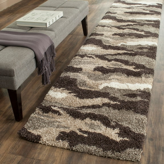 SAFAVIEH Florida Edwin Camouflage Shag Runner Rug, Beige/Multi, 2'3" x 9'