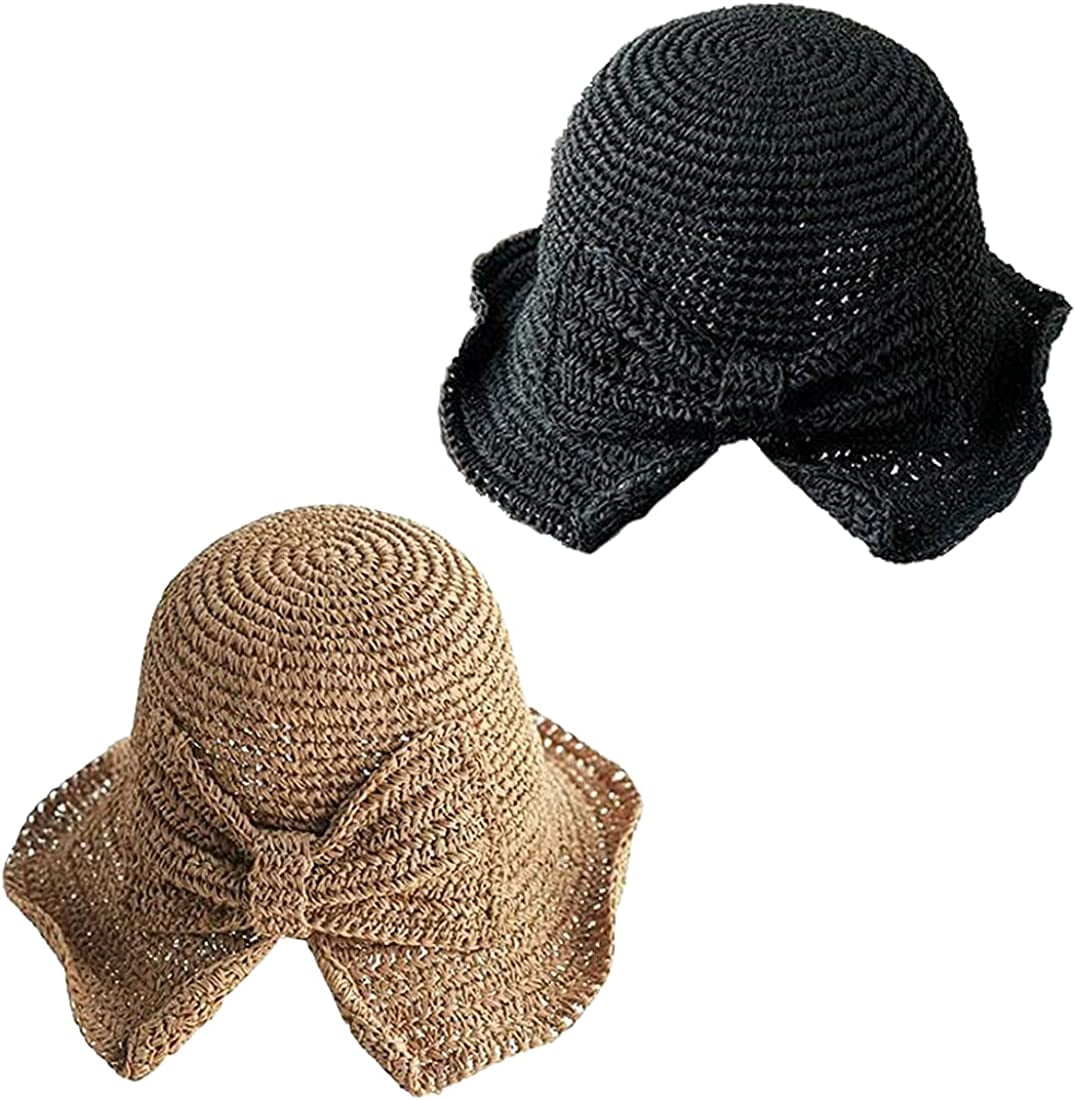 2 Pack Foldable Wide Brim Floppy Straw 