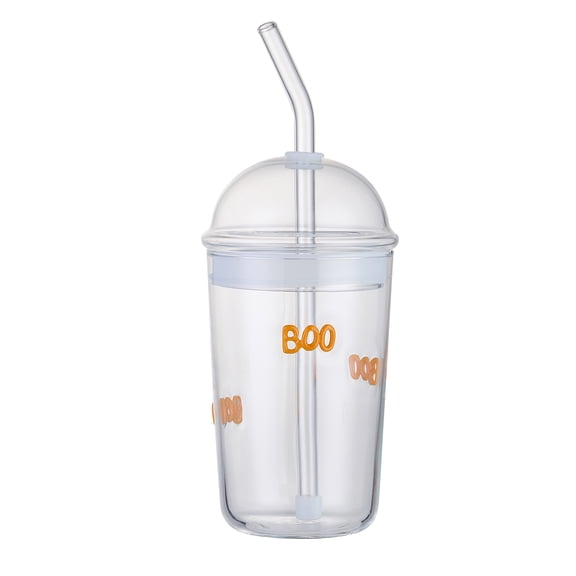 Way to Celebrate 16 oz Boo Icon Clear Glass Sipper Cup with Straw and Lid