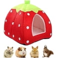 thumbnail image 1 of Cama para conejillos de indias y hámster, nido cálido de invierno para mascotas pequeñas, casa antideslizante para erizos con diseño de fresa., 1 of 5