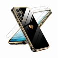 thumbnail image 1 of xixishop for Samsung Galaxy A54-5G Case: with 2Pcs Tempered Glass Screen Protector+ Full Camera Lens Protection,[Love Heart Pattern] Plating Gold Edge Smartphone Funda para for Samsung A 54, Black, 1 of 1
