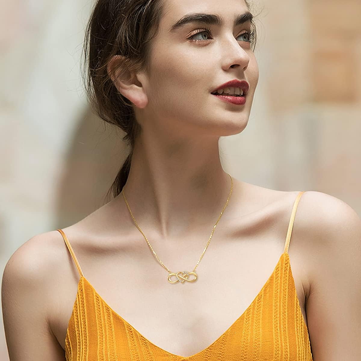 14K Solid Gold Heart Infinity Pendant Necklace for Women, Real Yellow Gold Love Jewelry Anniversary Birthday Gifts for Her, Wife, Mom 18inch