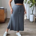 thumbnail image 4 of Miluxas Women's Plus Size Drawstring Waist Maxi Skirt with Pockets Solid High Waist A Line Side Slit Skirts for office & Casual Wear Dark Gray, 4 of 7
