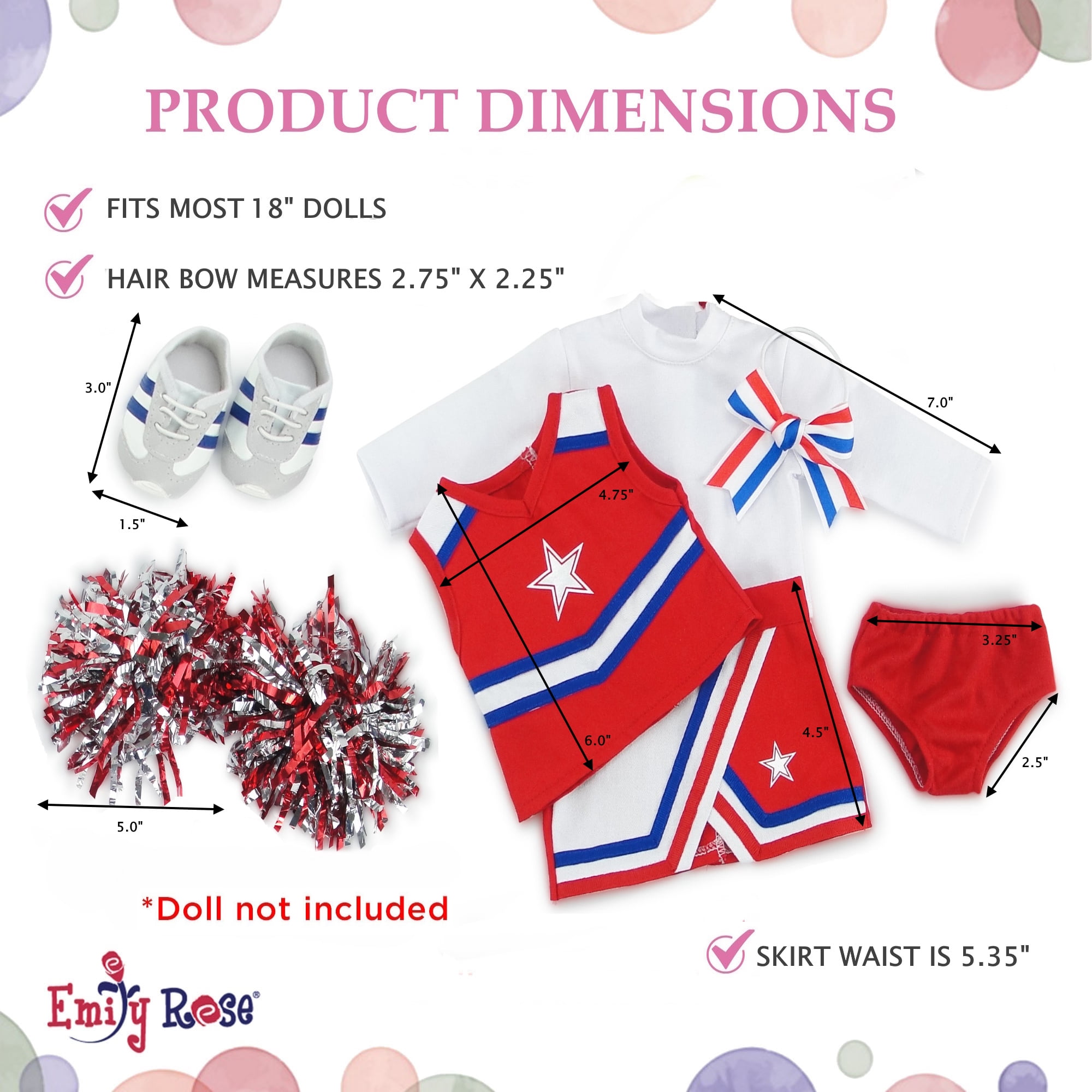 Emily Rose 18 Inch Doll Clothes and Accessories 7 Piece USA Modern Cheer Cheerleader Outfit, Including Doll Gym Shoes and Pom-Poms! | Compatible with 18" American Girl and Our Generation Dolls
