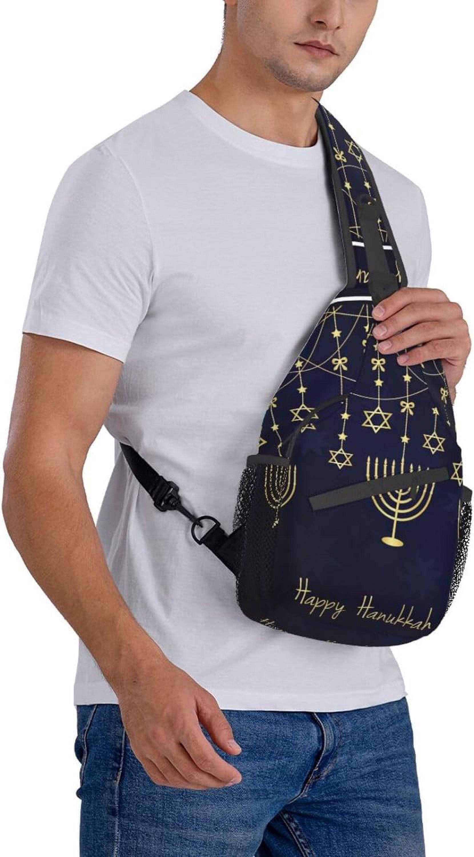 Happy Hanukkah Jewish Chanukah Holiday Sling Bag Crossbody Hiking Travel Chest Bags Backpack Shoulder Daypack for Women Men