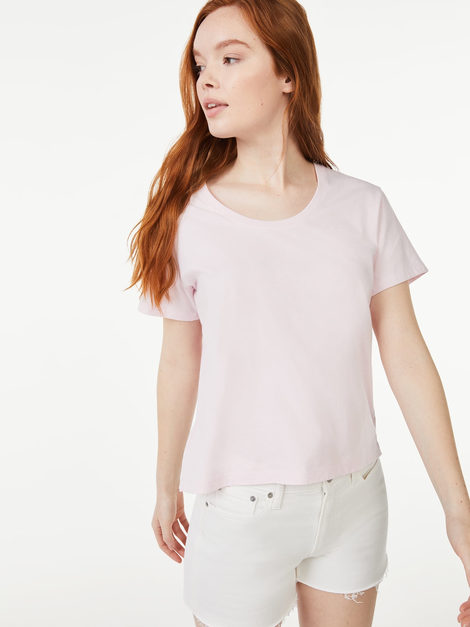 Free Assembly Women's U-Neck T-Shirt with Short Sleeves