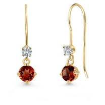 Gem Stone King 14K Yellow Gold Red Garnet and Lab Grown Diamond Earrings for Women | 0.87 Cttw | Gemstone January Birthstone | Round 4MM