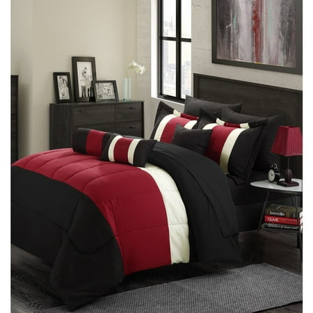 11-Piece Oversized Red & Black Comforter Set Queen Size