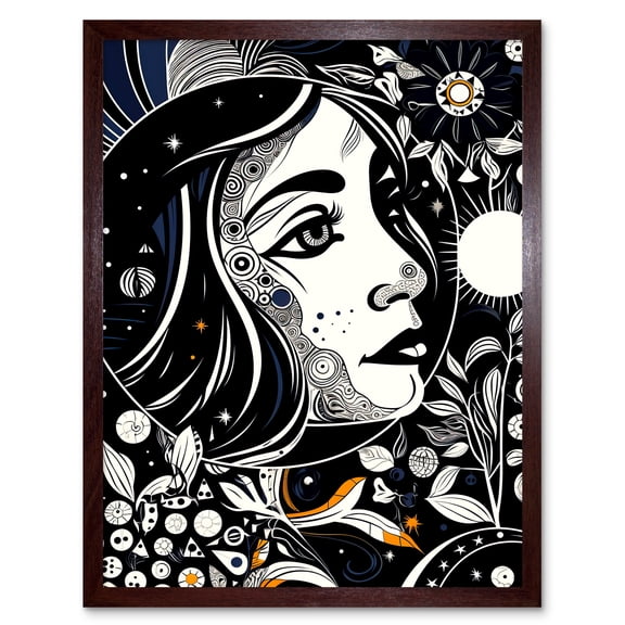 Moon and Sun Tarot Card Style Love Story Night Boho Plant Patterns Art Print Framed Poster Wall Decor 12x16 inch